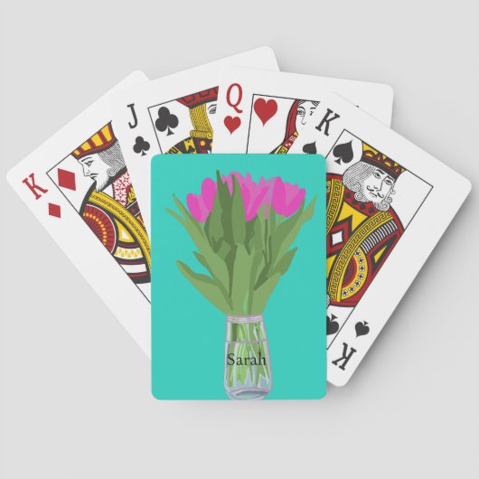  Tulpenbloem Moderne Illustratie + Naam Pokerkaarten (Achterkant)