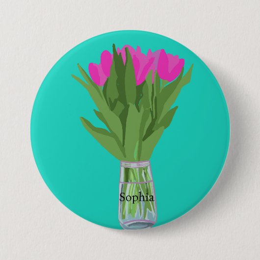Tulpenbloem Moderne Illustratie + Naam Ronde Button 7,6 Cm (Voorkant)