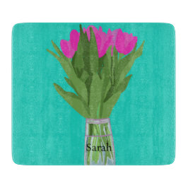 Tulpenbloem Moderne Illustratie + Naam Snijplank