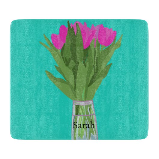 Tulpenbloem Moderne Illustratie + Naam Snijplank (Voorkant)