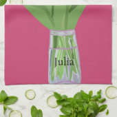  Tulpenbloem Moderne Illustratie + Naam Theedoek (Gevouwen)