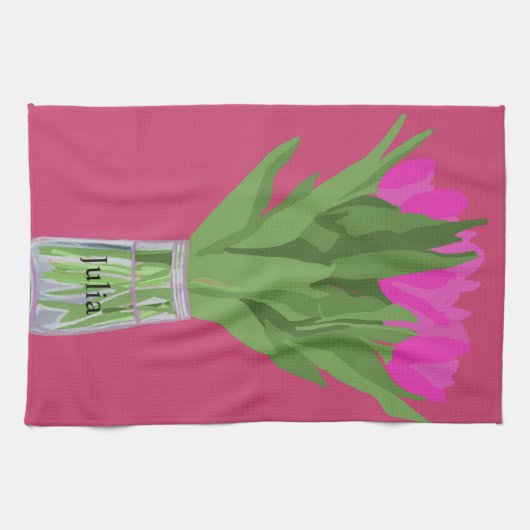  Tulpenbloem Moderne Illustratie + Naam Theedoek (Horizontaal)