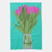  Tulpenbloem Moderne Illustratie + Naam Theedoek (Verticaal)