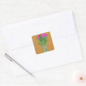  Tulpenbloem Moderne Illustratie + Naam Vierkante Sticker (Envelop)