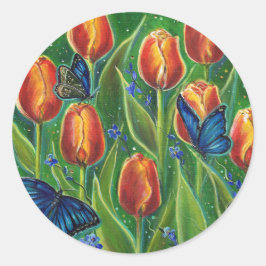 Tulpenbloemen met vlinders van Renee Lavoie Ronde Sticker