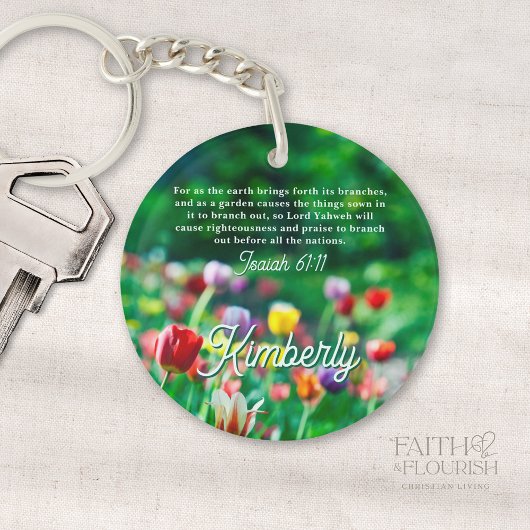 Tulpenbloementuin Bijbelse Schrift gepersonaliseer Sleutelhanger