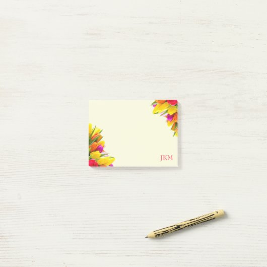 Tulpenbloemmonogram Post-it® Notes (Op bureau)