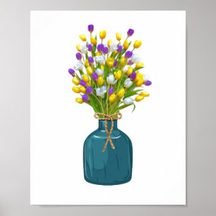 Tulpenboeket in cyano kleur vaas poster