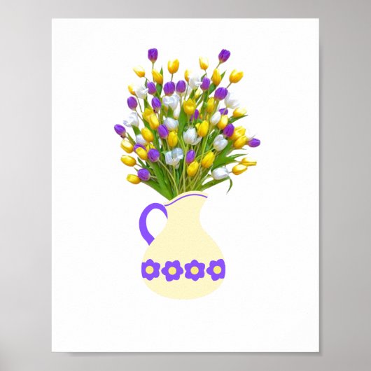 Tulpenboeket in Gele vaas Poster (Voorkant)
