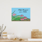 Tulpenboeket op een bruine tafel poster (Keuken)