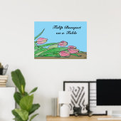 Tulpenboeket op een bruine tafel poster (Thuiskantoor)