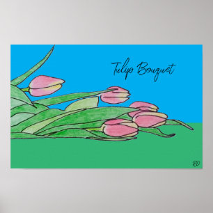 Tulpenboeket op gras leggen poster