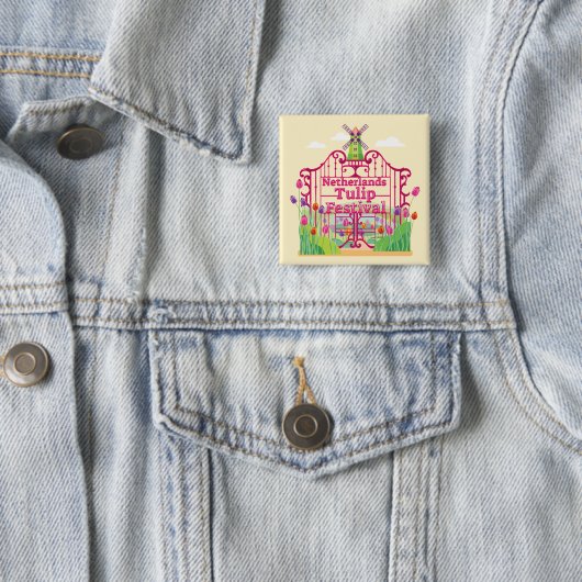 Tulpenfestival, windmolen, poorten vierkante button 5,1 cm (In situ)