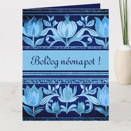 Tulpenkist in blues - Naam Day Kaart (Voorkant)