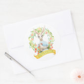 Tulpenkrans en konijn Gelukkig Pasen Ronde Sticker (Envelop)