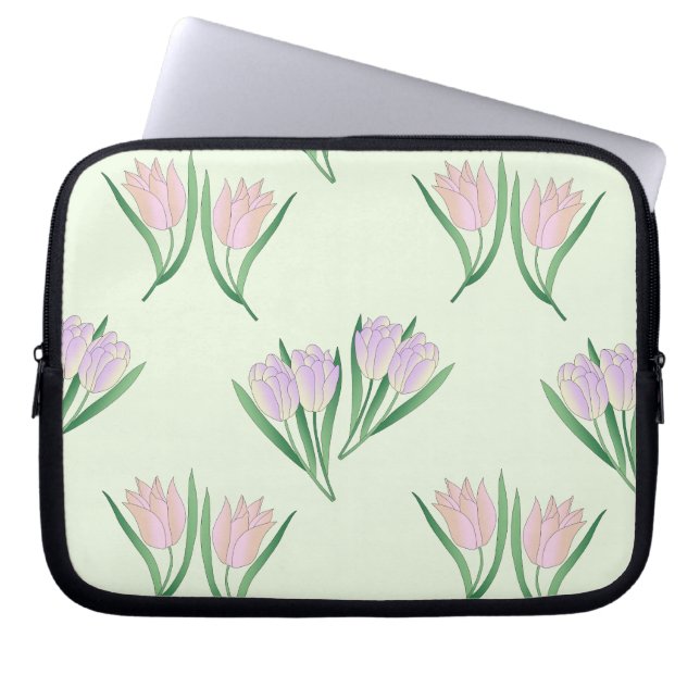 Tulpenmuster grün laptop sleeve (Voorkant)