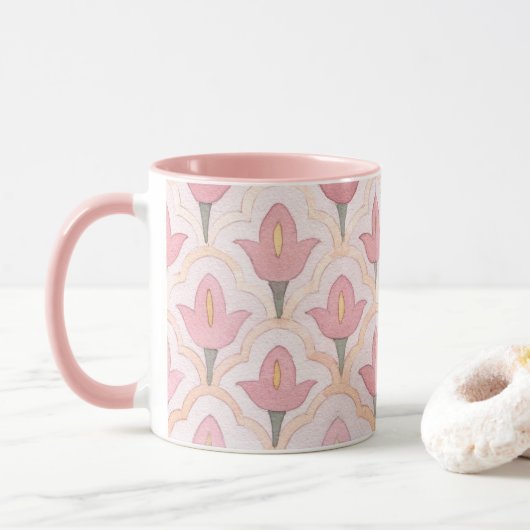 tulpenpatroon Klassieke kleurrijke Waterverf Mok (Met donut)