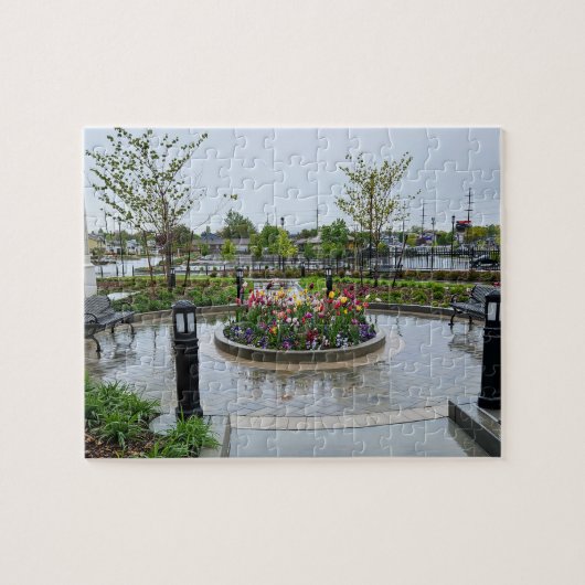Tulpenpleister en banken in de regen legpuzzel (Horizontaal)