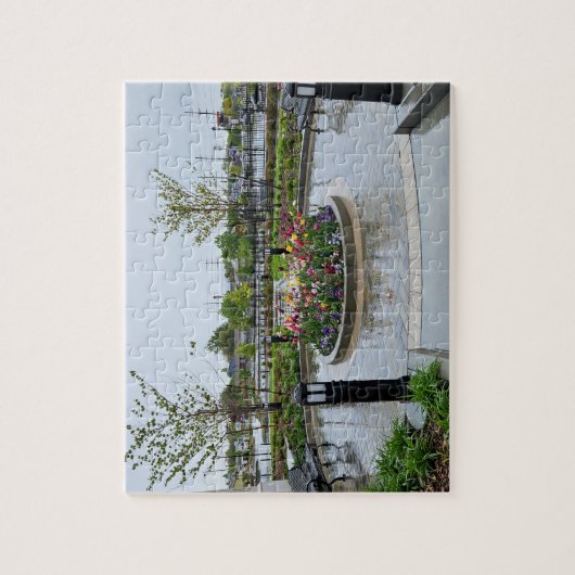 Tulpenpleister en banken in de regen legpuzzel (Verticaal)