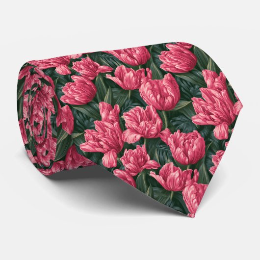 Tulpenprint Bruid Vader Budget Bruiloft Stropdas (Opgerold)