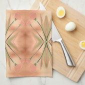 Tulpenprint theedoek in roze koraal en groen (Quarter Fold)