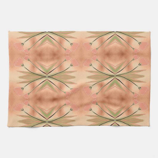 Tulpenprint theedoek in roze koraal en groen (Horizontaal)