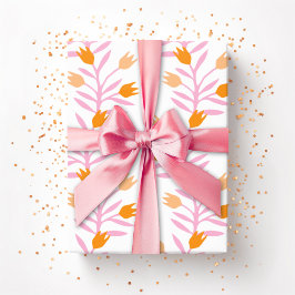 Tulpenrank in Roze en Oranje Cadeaupapier