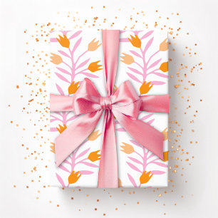 Tulpenrank in Roze en Oranje Cadeaupapier
