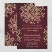Tulpenrood en GOUD INDIAAS TROUWUITNODIGING Kaart (Voorkant / Achterkant)