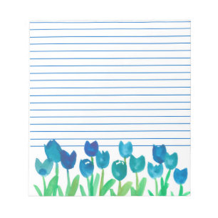 Tulpentuin Blauwe Waterverf Bloemen gevoerd Notitieblok