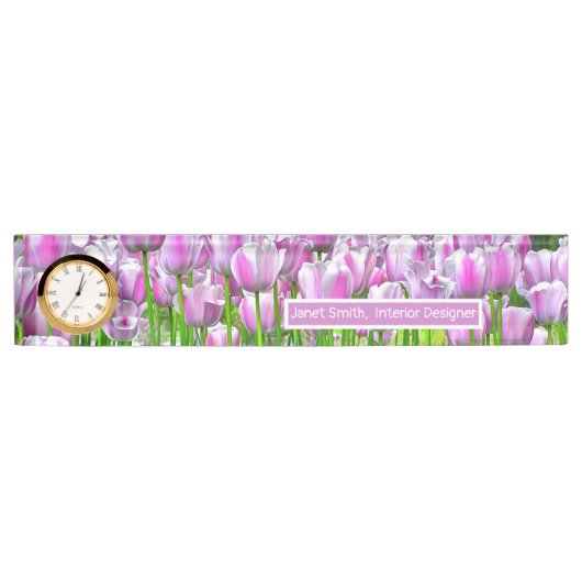 TULPENTUIN/LAVENDEL-ROZE EN WITTE TULPEN NAAMBORDJE (Voorkant)