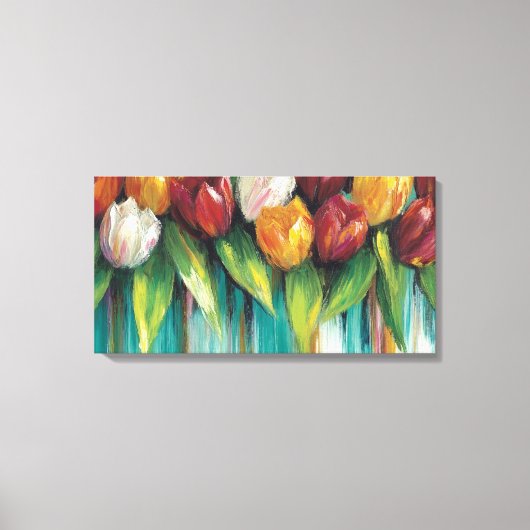 Tulpentuin op Blauwgroen Canvas Afdruk (Voorkant)