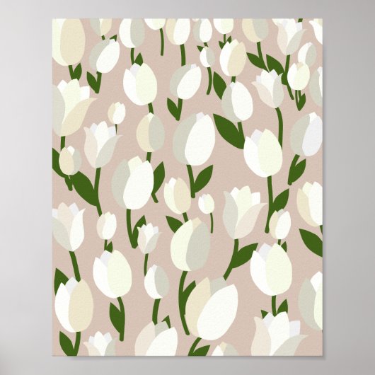 Tulpenveld 02 beige en wit poster (Voorkant)
