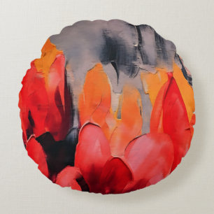 Tulpenveld – Abstracte bloemintensiteit Rond Kussen
