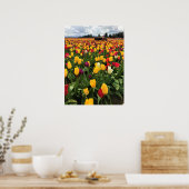 Tulpenveld met oude tractor, Oregon Poster (Keuken)
