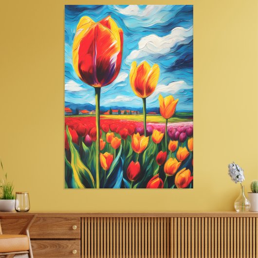 Tulpenveld olieverfschilderij canvas afdruk (Insitu (Woonkamer))
