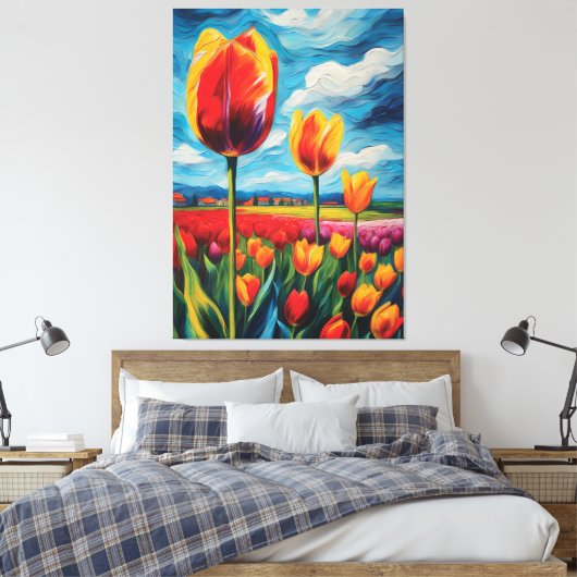 Tulpenveld olieverfschilderij canvas afdruk (Insitu (Slaapkamer))
