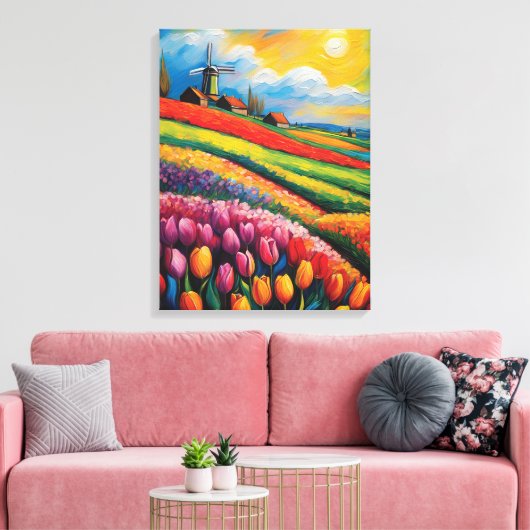Tulpenveld olieverfschilderij canvas afdruk (Insitu (Woonkamer))