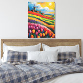 Tulpenveld olieverfschilderij canvas afdruk (Insitu (Slaapkamer))