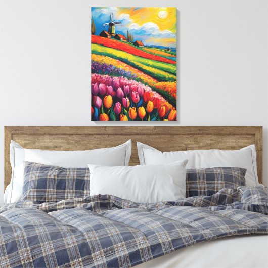 Tulpenveld olieverfschilderij canvas afdruk (Insitu (Slaapkamer))