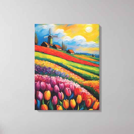 Tulpenveld olieverfschilderij canvas afdruk (Voorkant)