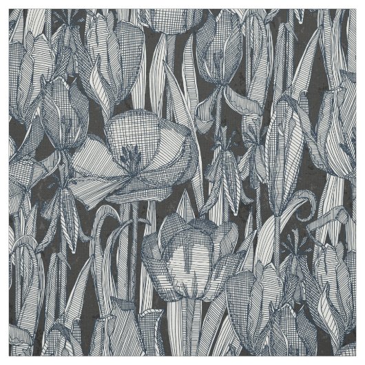 Tulpenverval indigo stof (Swatch)