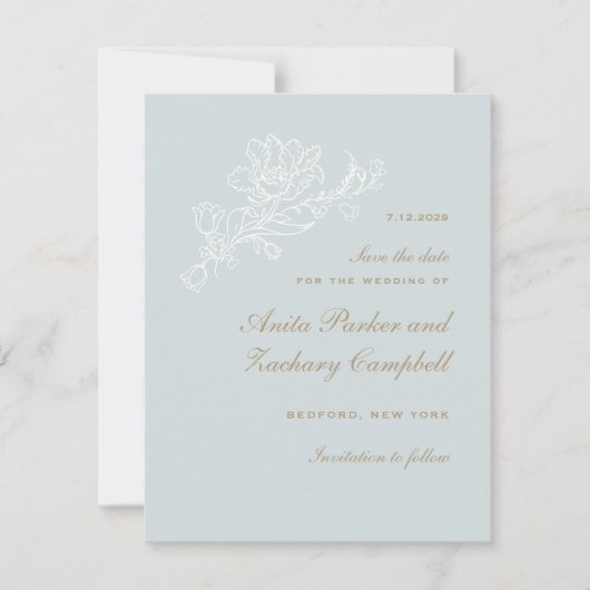 Tulpenwaterval Bleekblauw Save The Date (Voorkant)