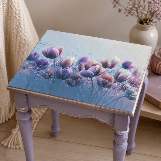 Tulpenweide-decoupage met lavendelroze gloed tissuepapier