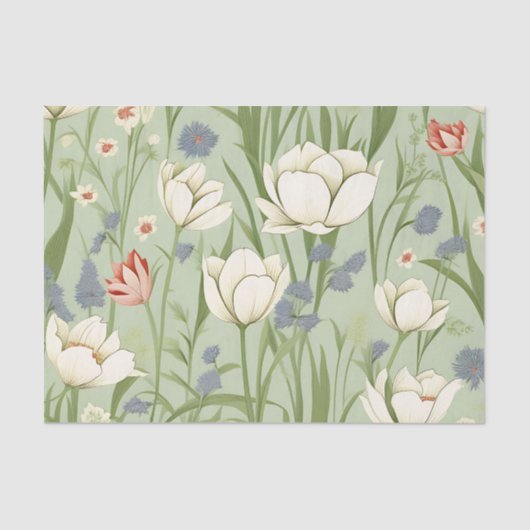 Tulpenweide in Sage Green Tissuepapier (Voorkant)