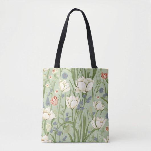 Tulpenweide in Sage Green Tote Bag (Voorkant)