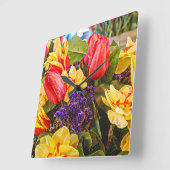 Tulpfest Tulp Clock Spring Flowers Vierkante Klok (Hoek)