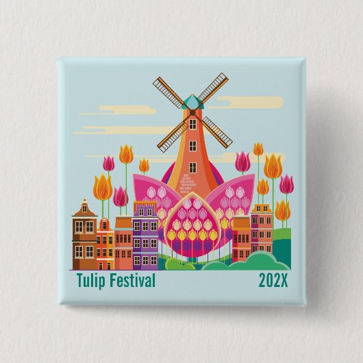 Tulpfestival, windmolen, Tulpen Vierkante Button 5,1 Cm (Voorkant)