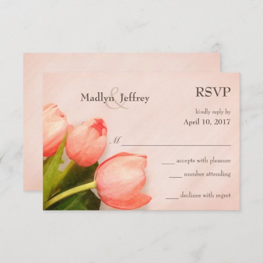 Tulps blush roze lentebruiloft RSVP (Voorkant / Achterkant)