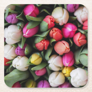 Tulps Colorful Flowers Paaslente Kartonnen Onderzetters